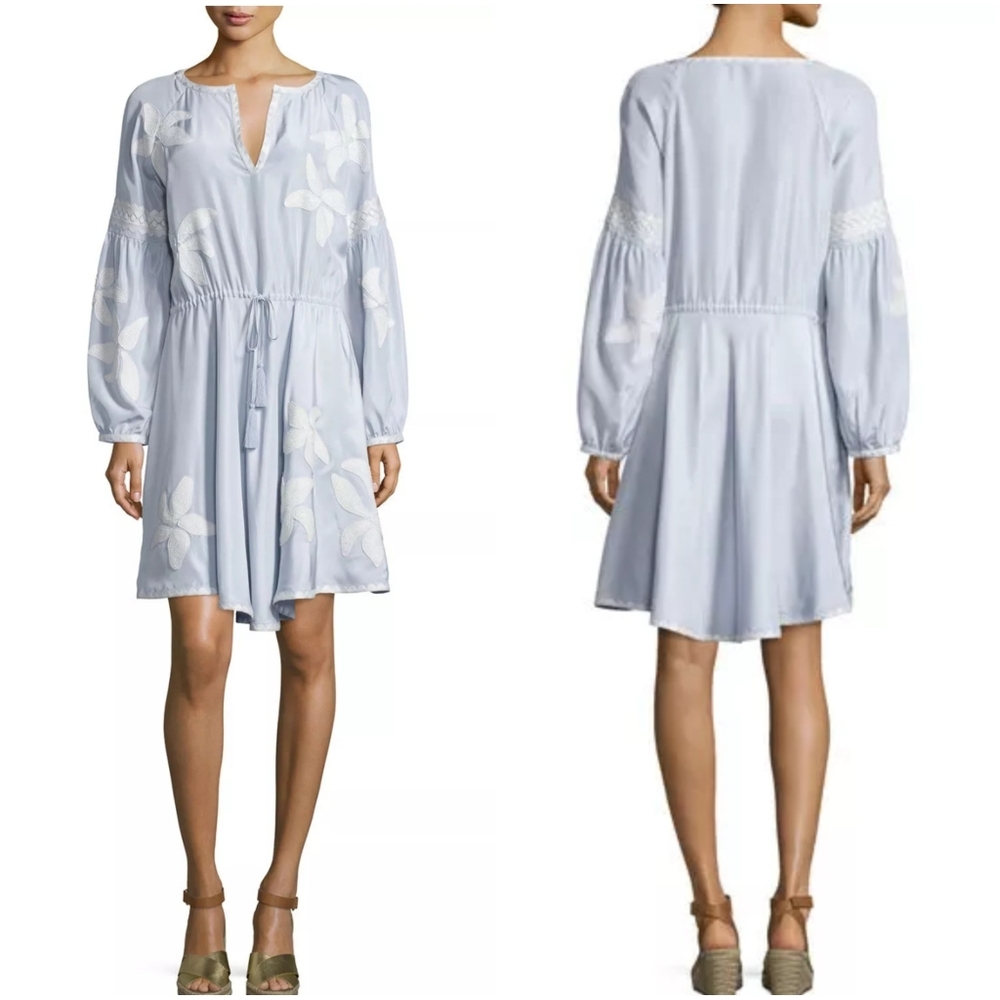 Tory Burch Sadie Applique Crepe De Chine French Lavender Dress 10